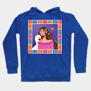 Colorful girl with duck frame portrait Hoodie